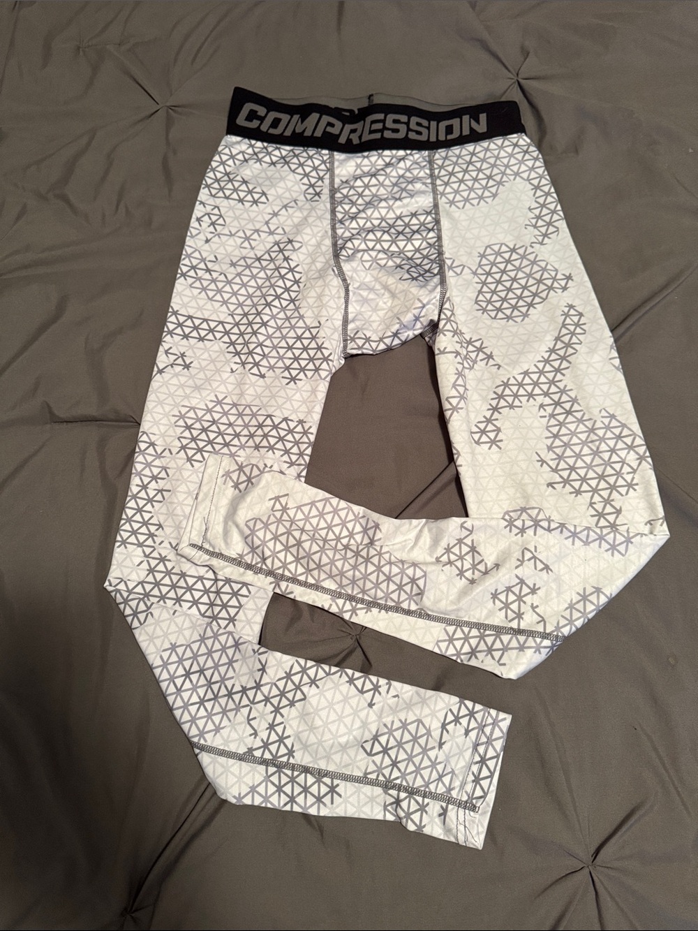 Compression Kids White & Gray Patterned Compression Bottoms